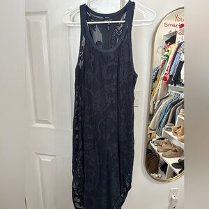 Navy Blue Sleeveless Lace Dress
